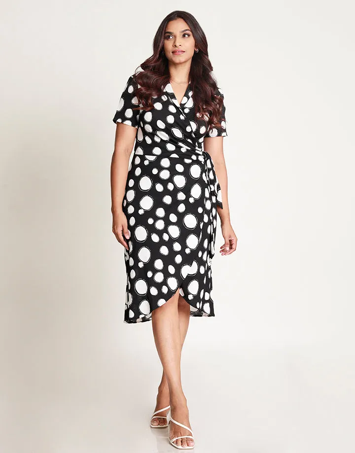 Printed Wrap Dress in Short Sleeves