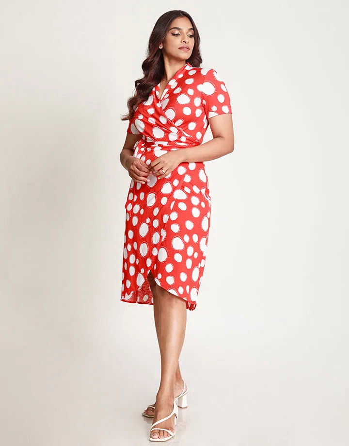 Printed Wrap Dress in Short Sleeves