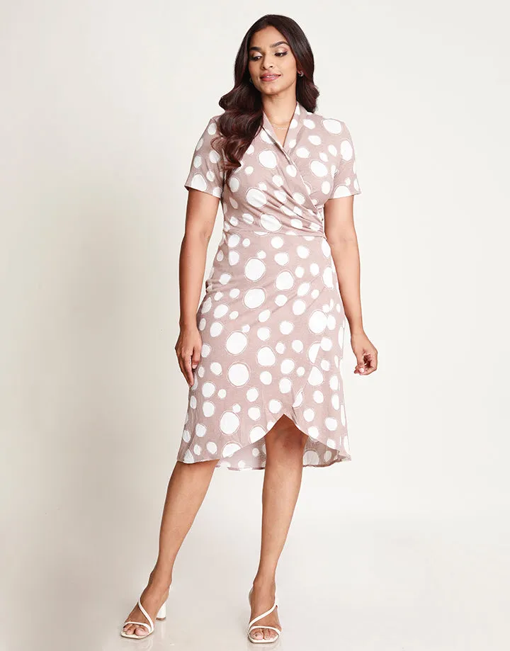 Printed Wrap Dress in Short Sleeves