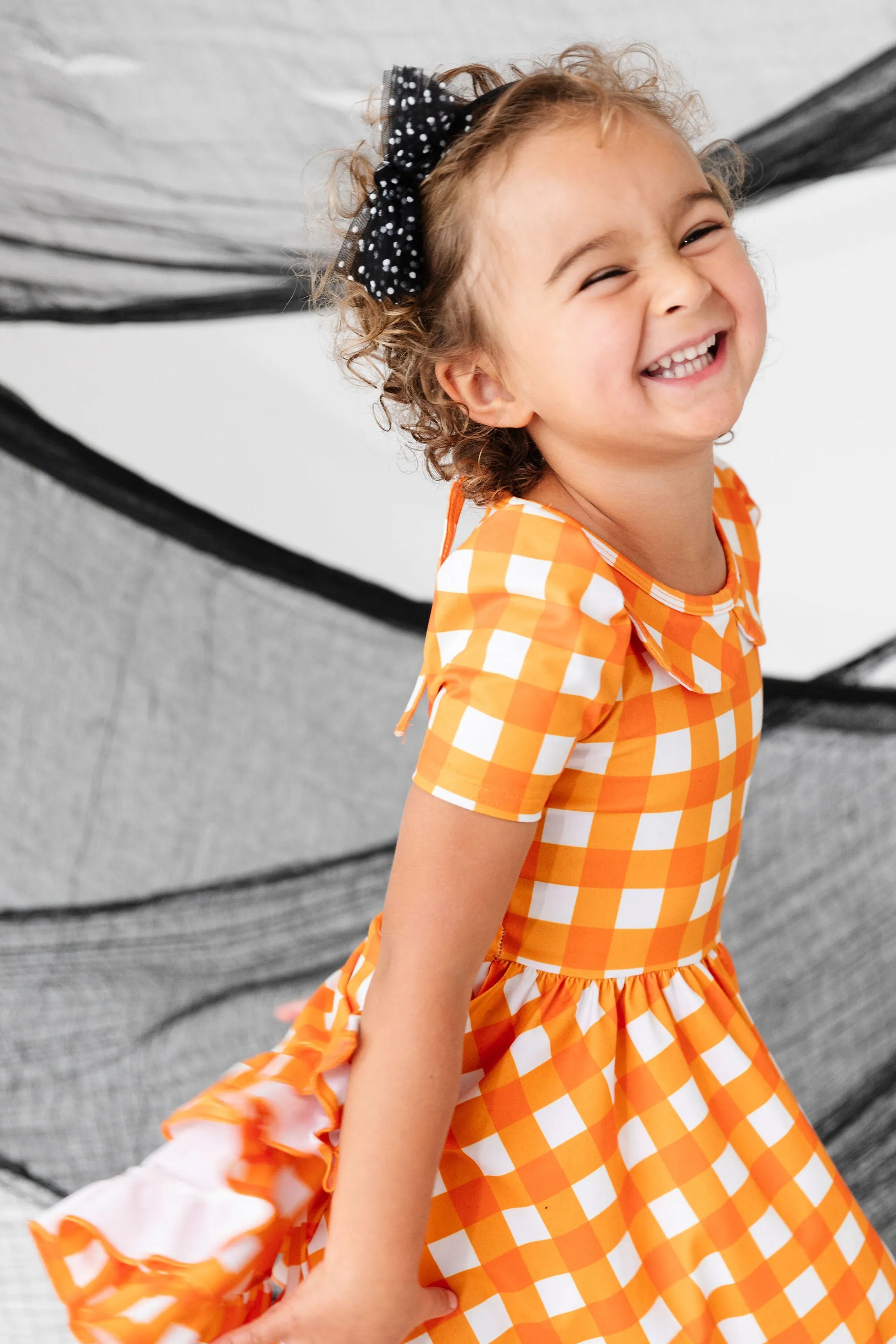 Pumpkin Gingham Twirl Dress