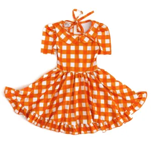 Pumpkin Gingham Twirl Dress