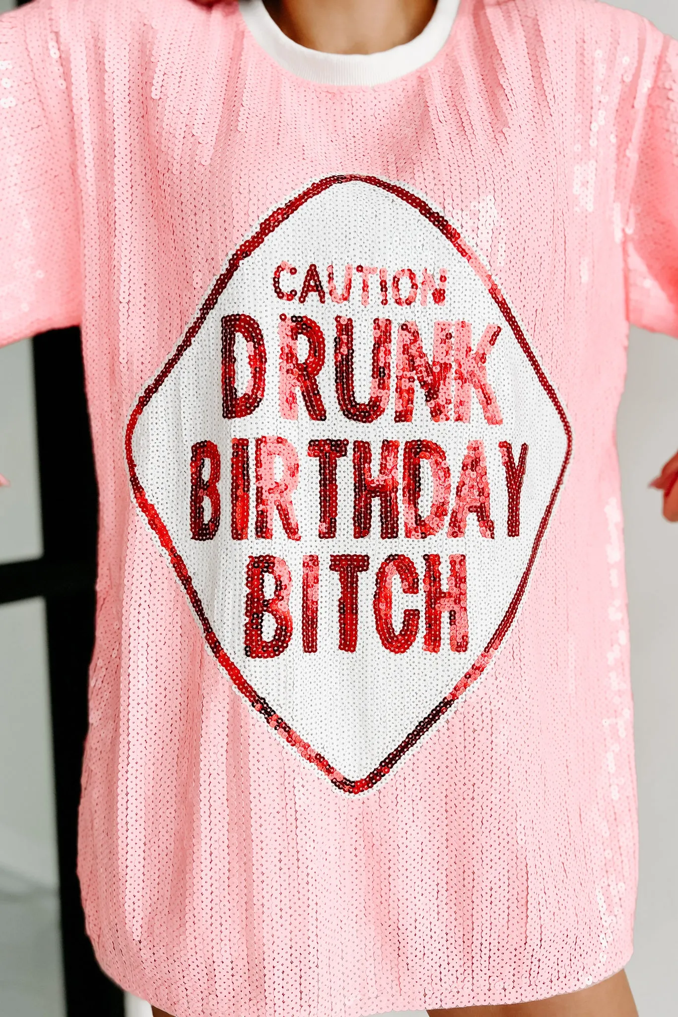 "Drunk Birthday Bitch" Sequin Mini Dress (Pink)