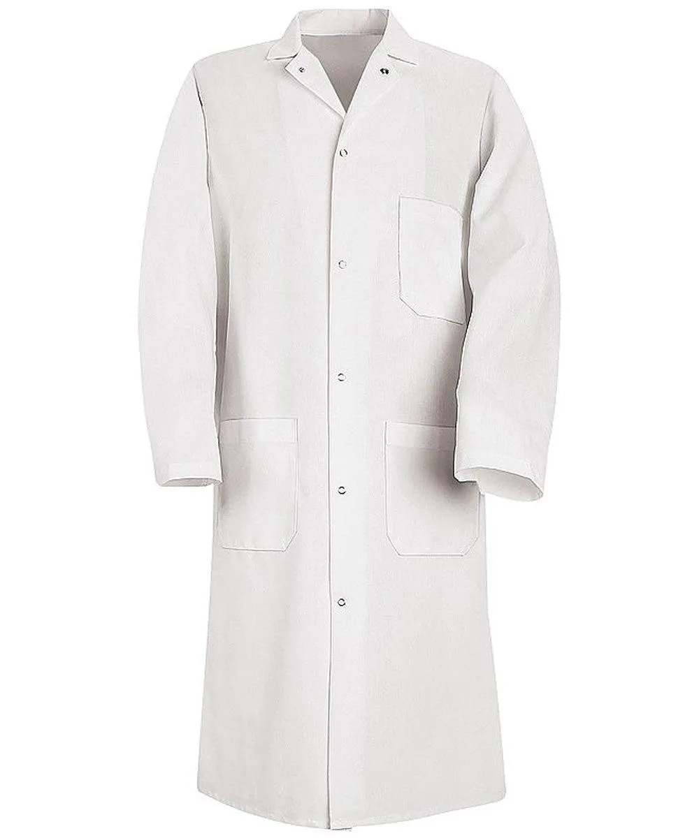 Red Kap 44.75 Inch Men's Six Gripper Front White Butcher Long Lab Coat