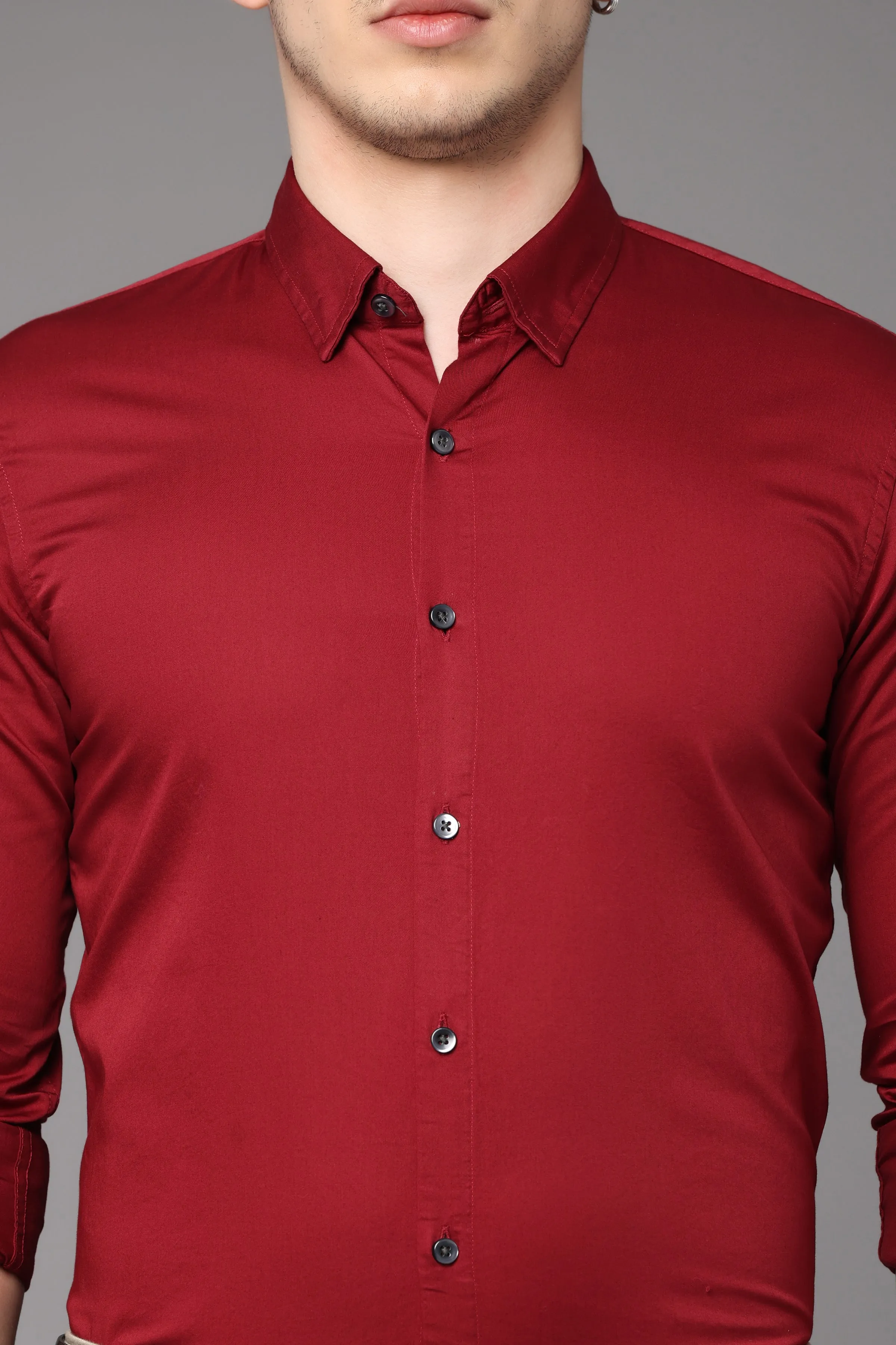 Red Plain Slim Fit Shirt