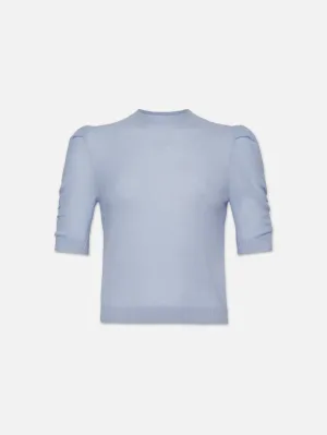 Ruched Sleeve Cashmere Sweater -- Light Blue