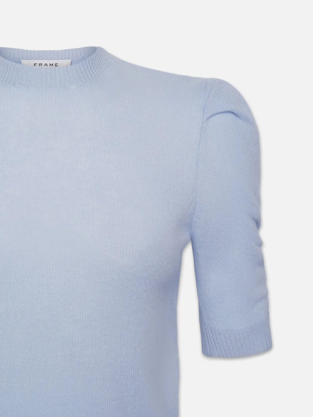 Ruched Sleeve Cashmere Sweater -- Light Blue