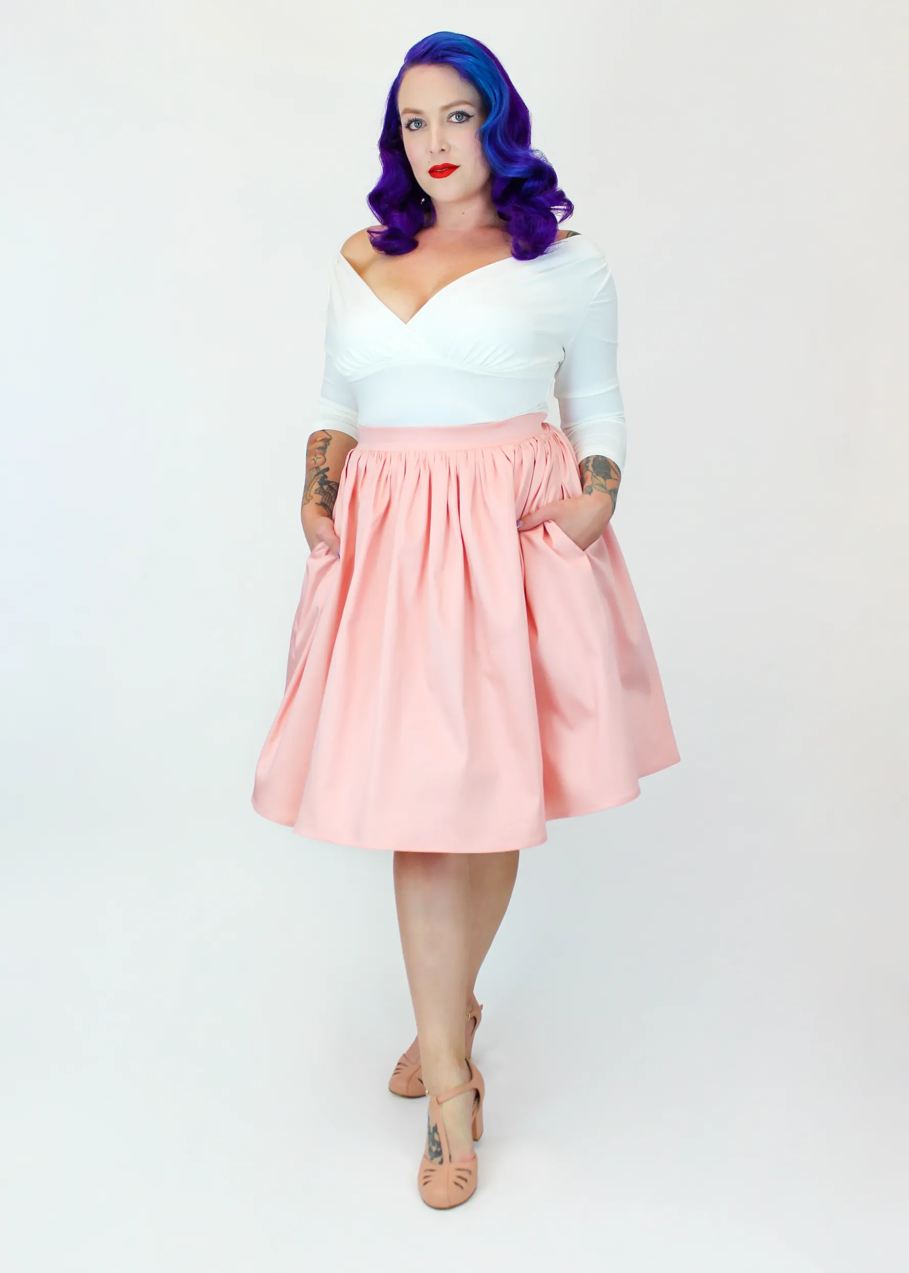 Salmon Pink Pleated Circle Skirt #PC-PP