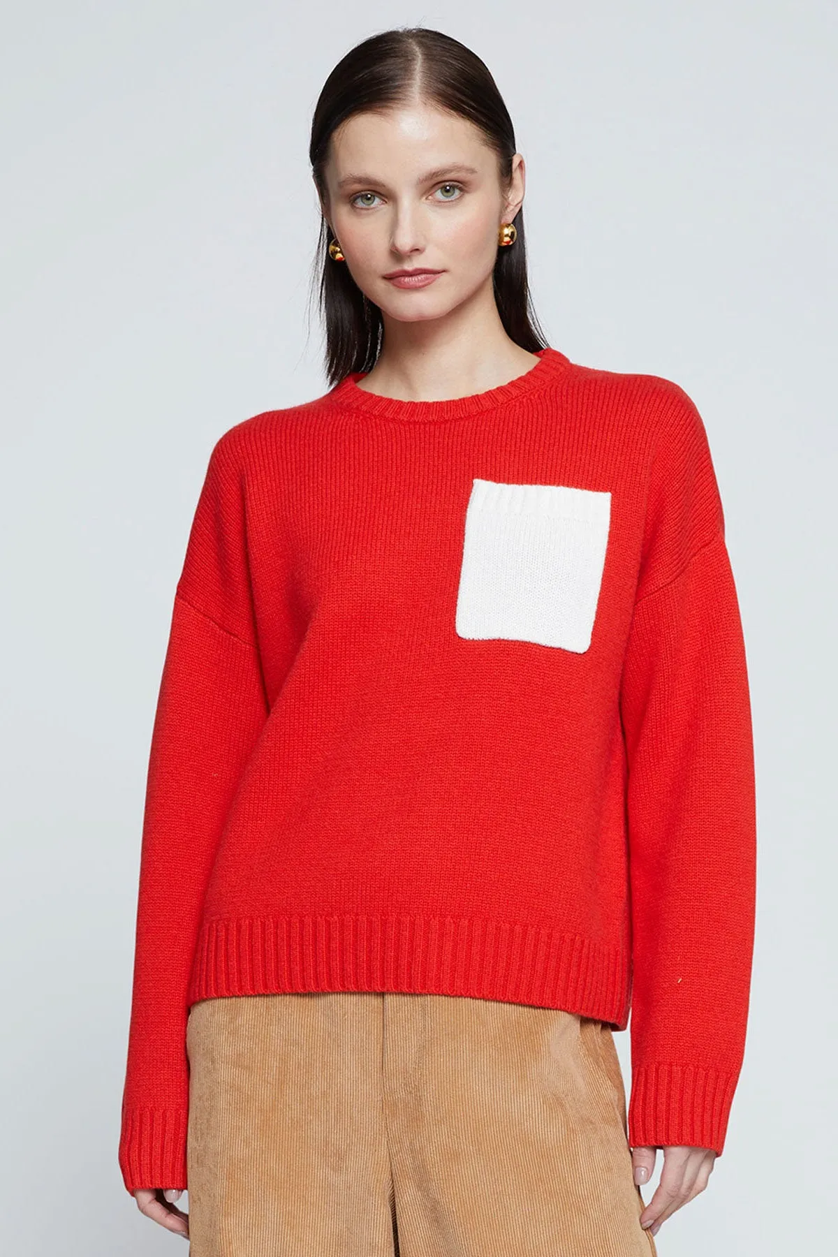 Stateside Colorblock Pocket Crew Sweater in Sumo