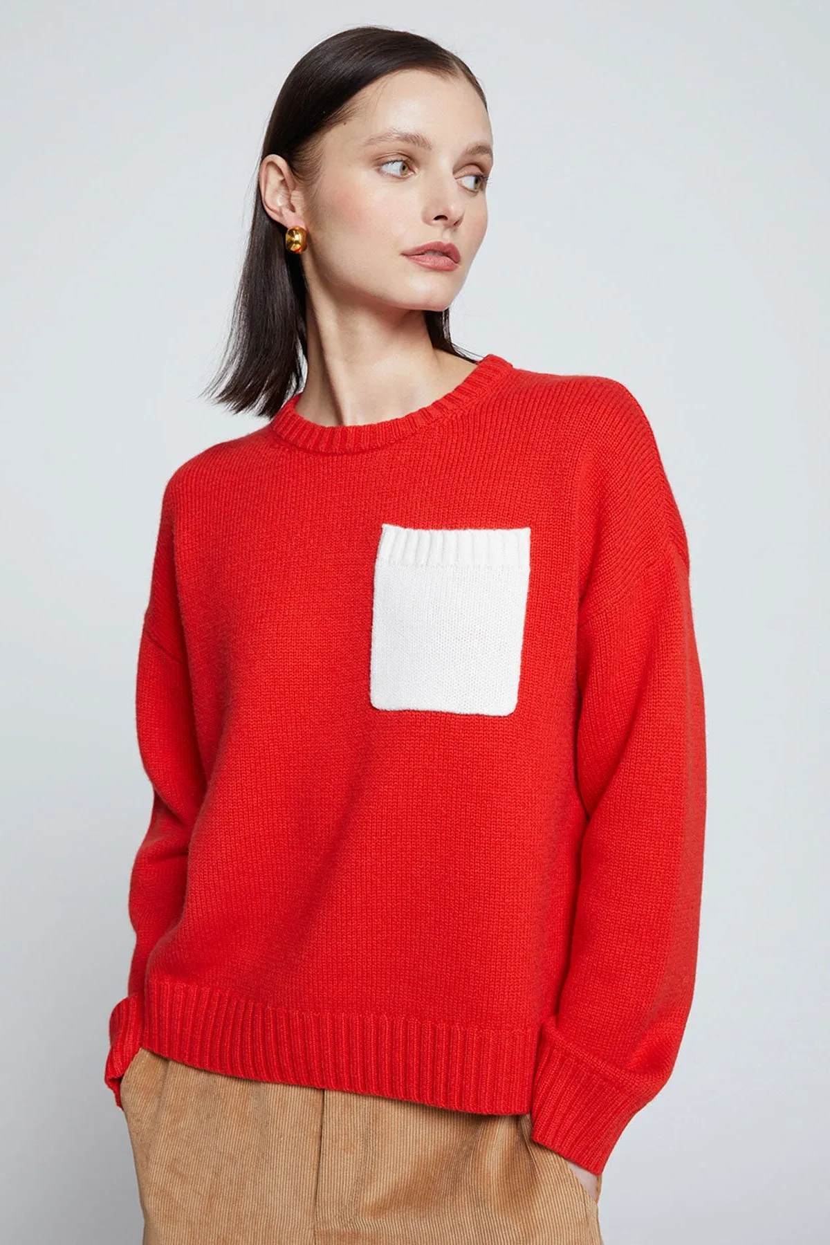 Stateside Colorblock Pocket Crew Sweater in Sumo