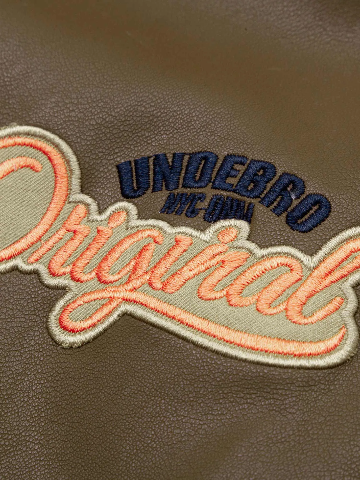 Thesupermade Lettering Embroidered Leather Bomber Jacket