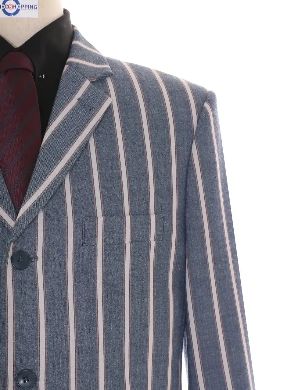 This Jacket Only - Light Grey and White Striped Blazer Size 40 Regular