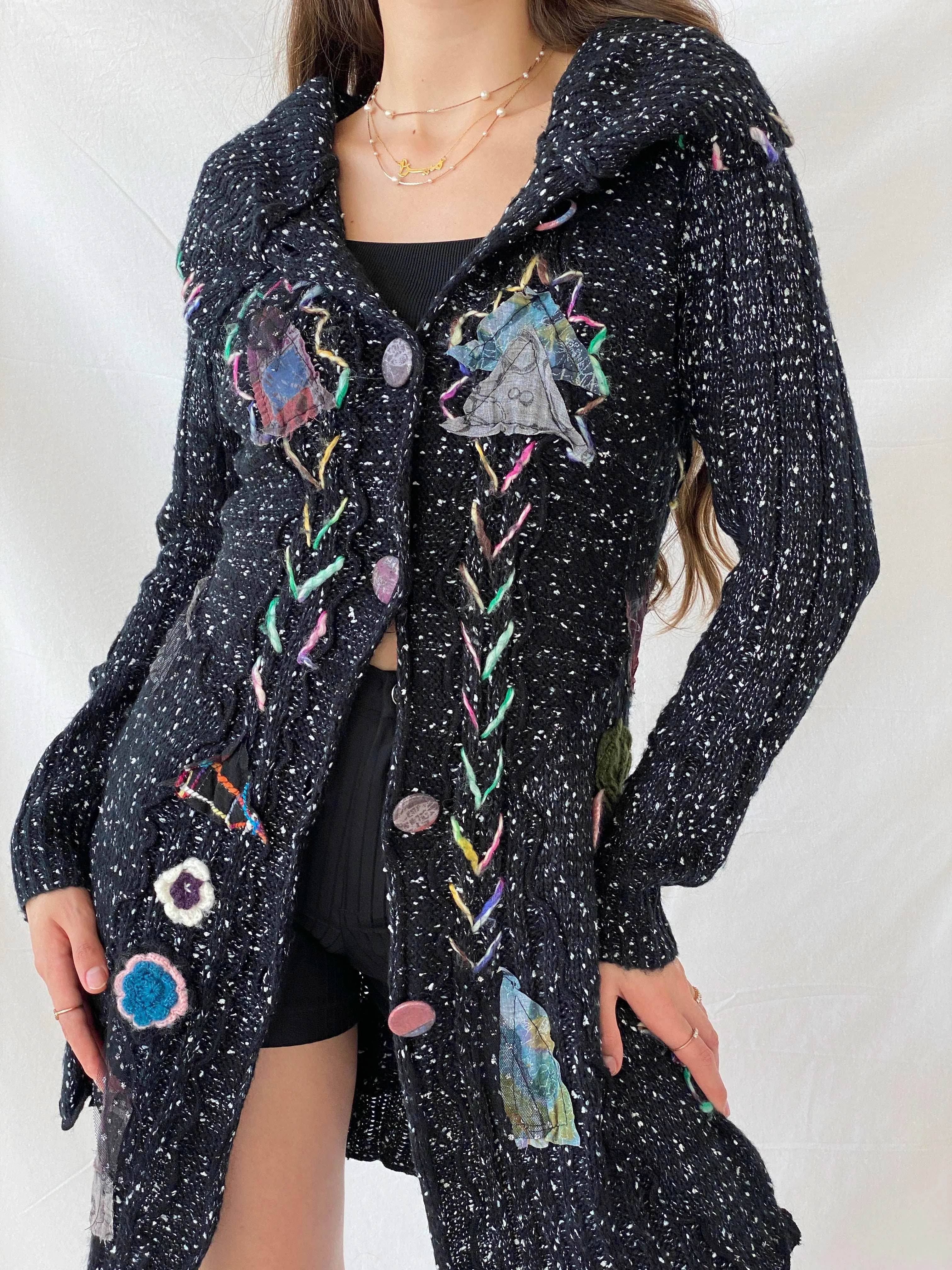 Vintage Ecam Whimsygoth Black Wool Long Gilet Cardigan - M