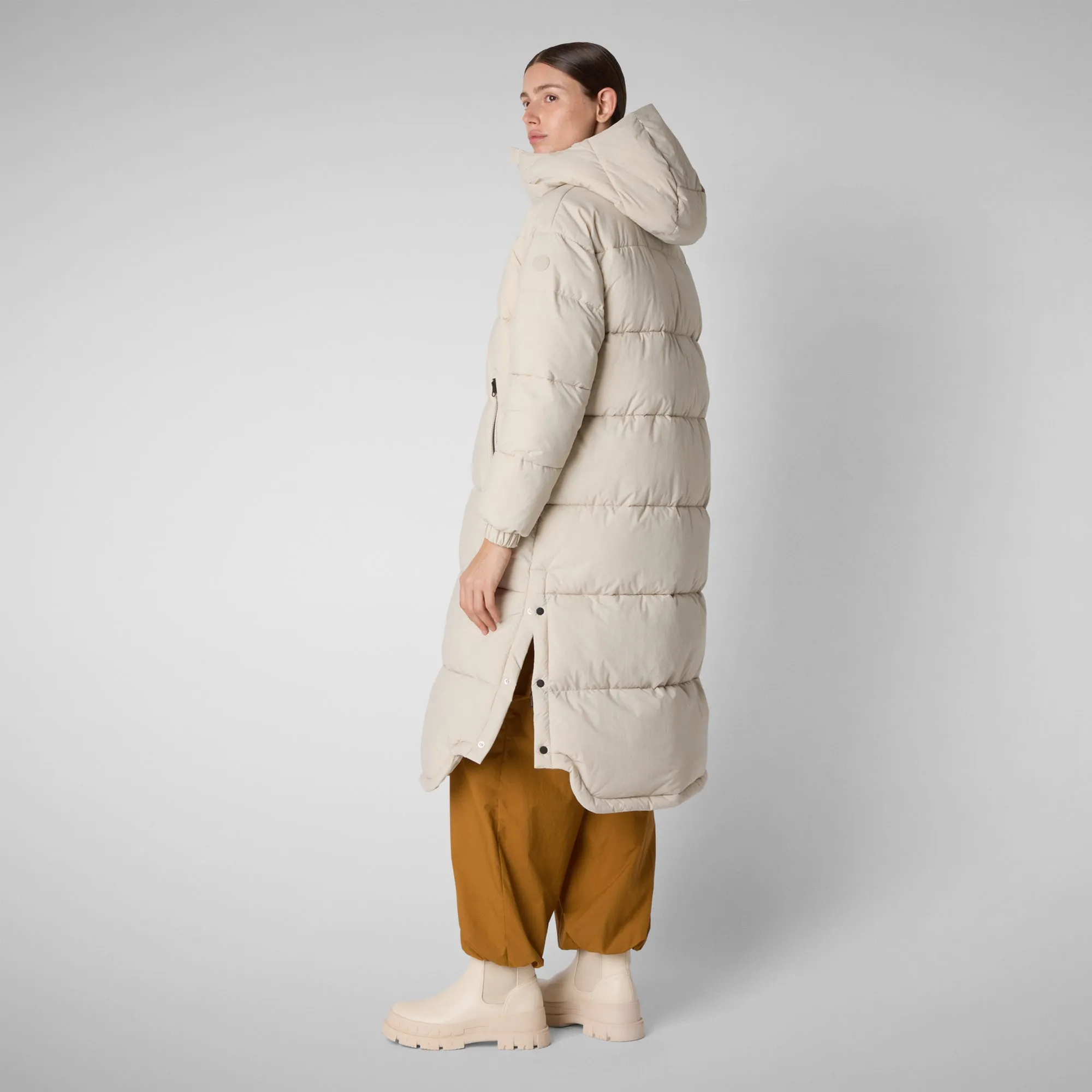 Woman's hooded coat Halesia in rainy beige